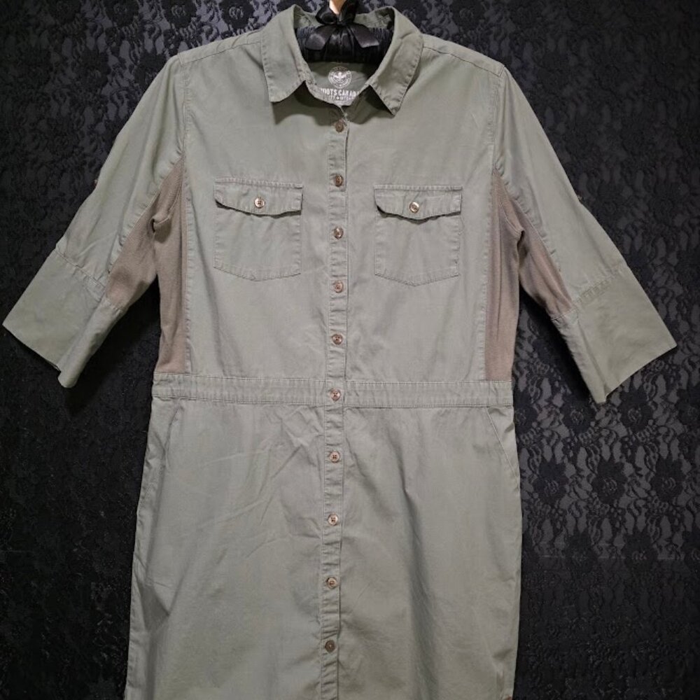 NWOT Roots Canada Button Up 3/4 Sleeve Summer Dress 100% Cotton L